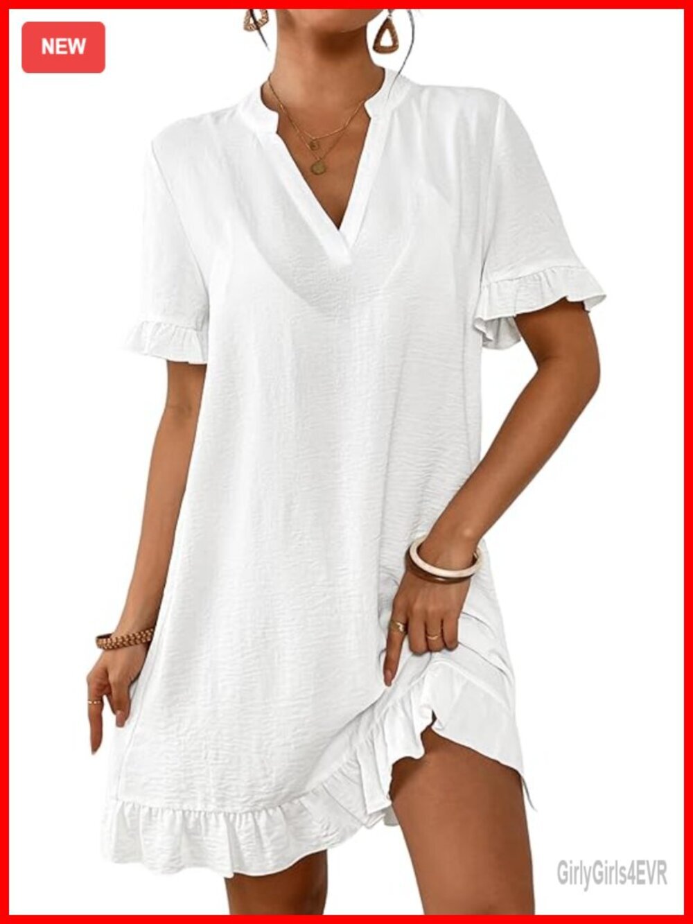 Ruffle Short Sleeve V Neck Flowly Beach Bikini Cover Up Dress